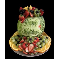 Happy Holidays watermelon carving with Medium fruit platter